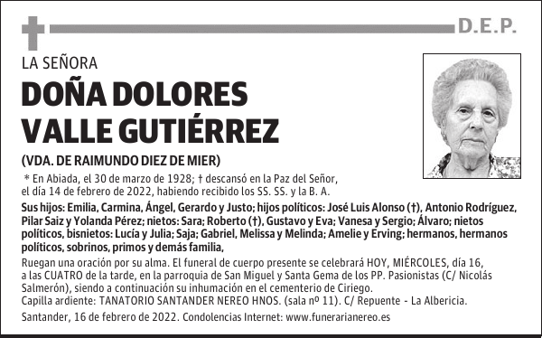 DOÑA DOLORES VALLE GUTIÉRREZ