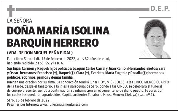 DOÑA MARÍA ISOLINA BARQUÍN HERRERO