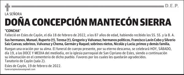 DOÑA CONCEPCIÓN MANTECÓN SIERRA