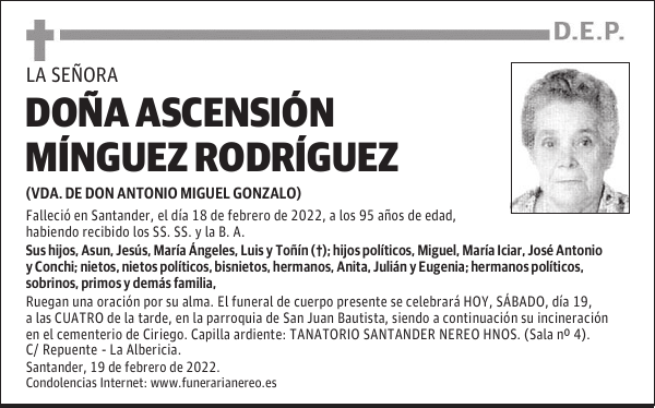 DOÑA ASCENSIÓN MÍNGUEZ RODRÍGUEZ