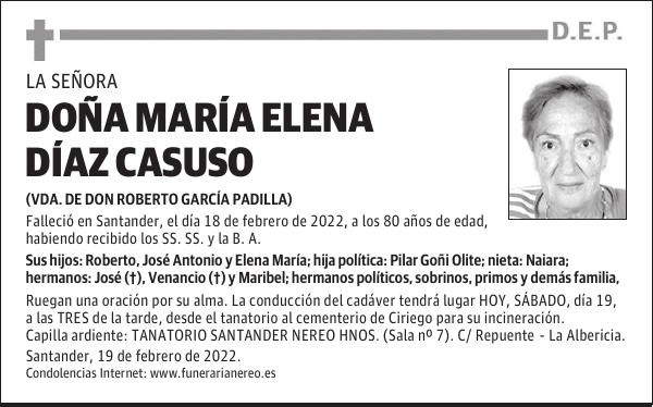 DOÑA MARÍA ELENA DÍAZ CASUSO