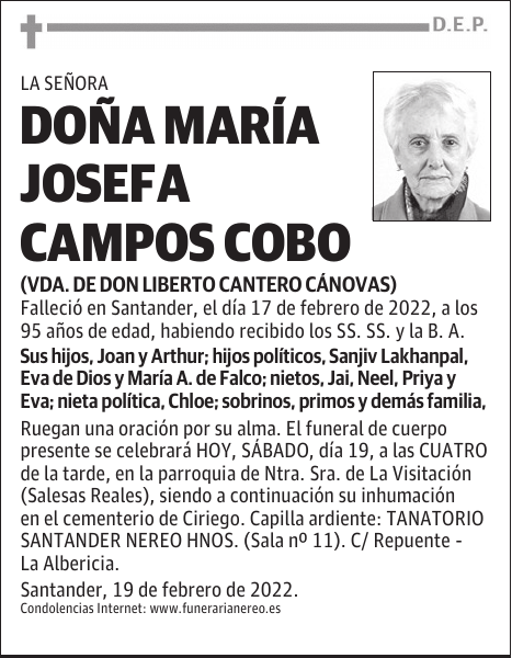 DOÑA MARÍA JOSEFA CAMPOS COBO