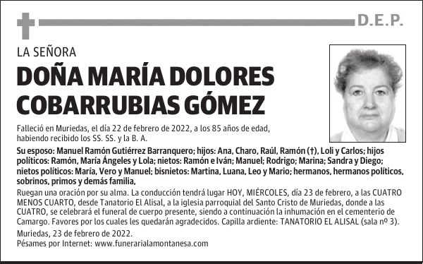 DOÑA MARÍA DOLORES COBARRUBIAS GÓMEZ