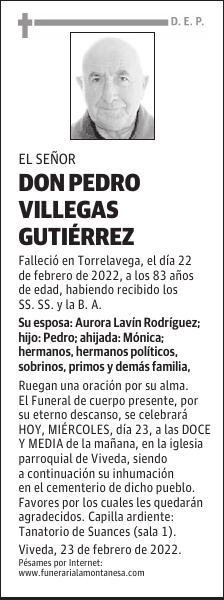 DON PEDRO VILLEGAS GUTIÉRREZ