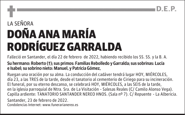DOÑA ANA MARÍA RODRÍGUEZ GARRALDA
