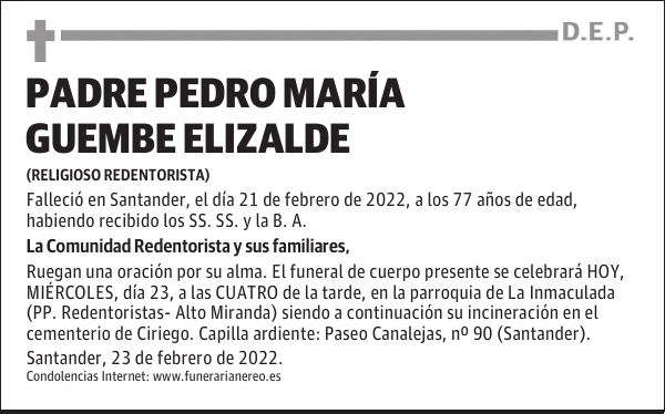 PADRE PEDRO MARÍA GUEMBE ELIZALDE