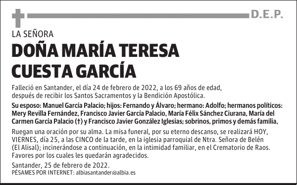 DOÑA MARÍA TERESA CUESTA GARCÍA