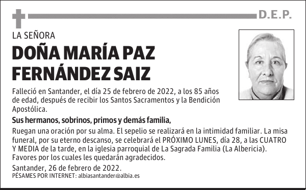 DOÑA MARÍA PAZ FERNÁNDEZ SAIZ