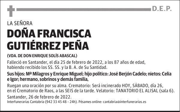 DOÑA FRANCISCA GUTIÉRREZ PEÑA