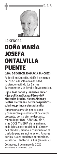 DOÑA MARÍA JOSEFA ONTALVILLA PUENTE