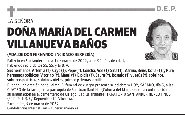 DOÑA MARÍA DEL CARMEN VILLANUEVA BAÑOS