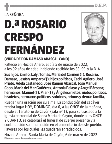 D.ª ROSARIO CRESPO FERNÁNDEZ