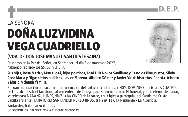 DOÑA LUZVIDINA VEGA CUADRIELLO