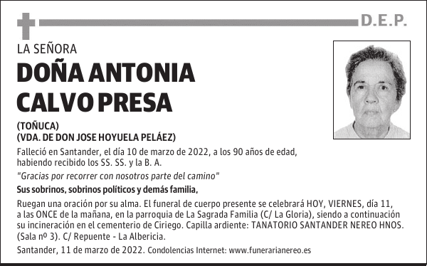 DOÑA ANTONIA CALVO PRESA