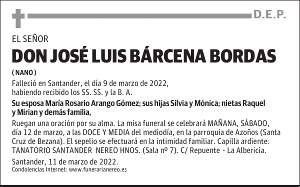 DON JOSÉ LUIS BÁRCENA BORDAS