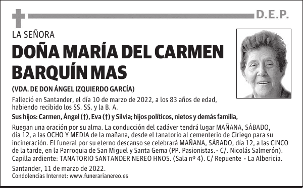 DOÑA MARÍA DEL CARMEN BARQUÍN MAS
