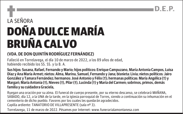 DOÑA DULCE MARÍA BRUÑA CALVO