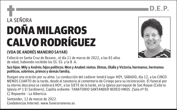 DOÑA MILAGROS CALVO RODRÍGUEZ