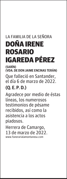 DOÑA IRENE ROSARIO IGAREDA PÉREZ