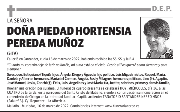 DOÑA PIEDAD HORTENSIA PEREDA MUÑOZ