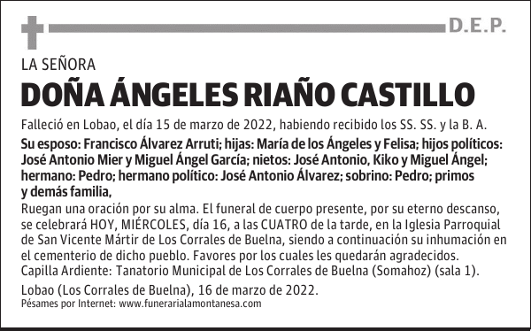 DOÑA ÁNGELES RIAÑO CASTILLO