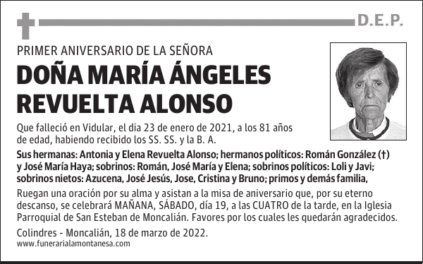 DOÑA MARÍA ÁNGELES REVUELTA ALONSO