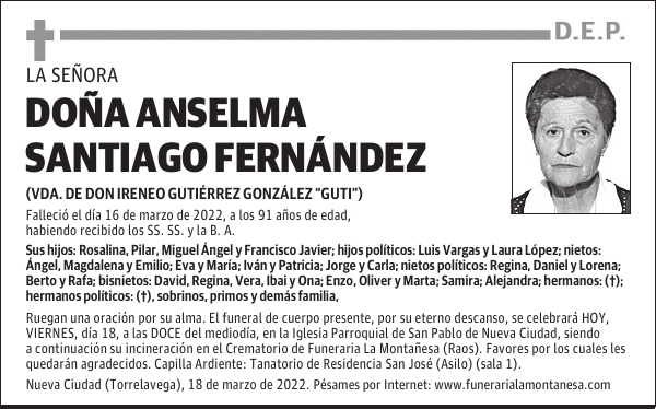 DOÑA ANSELMA SANTIAGO FERNÁNDEZ