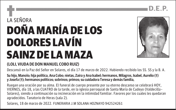 DOÑA MARÍA DE LOS DOLORES LAVÍN SAINZ DE LA MAZA