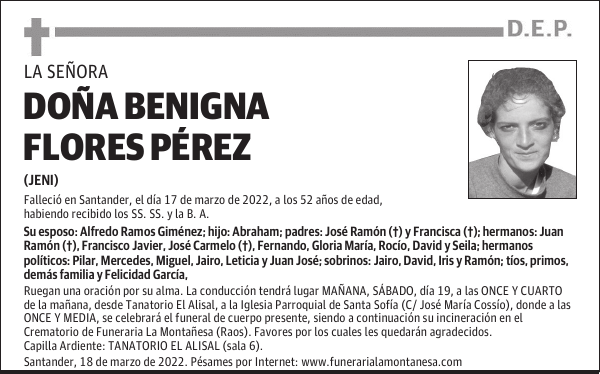 DOÑA BENIGNA FLORES PÉREZ