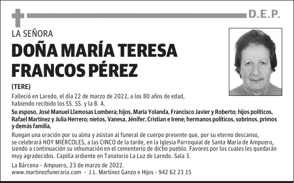 DOÑA MARÍA TERESA FRANCOS PÉREZ