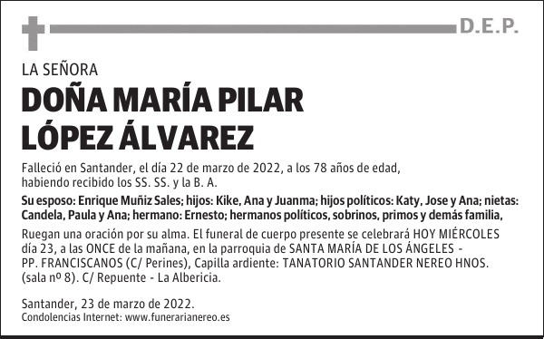 DOÑA MARÍA PILAR LÓPEZ ÁLVAREZ