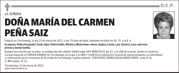 DOÑA MARÍA DEL CARMEN PEÑA SAIZ