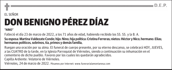 DON BENIGNO PÉREZ DÍAZ