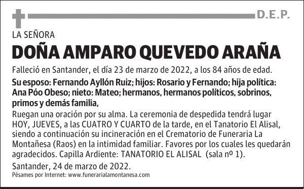 DOÑA AMPARO QUEVEDO ARAÑA