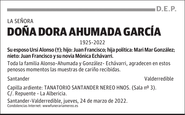 DOÑA DORA AHUMADA GARCÍA