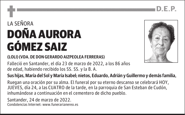 DOÑA AURORA GÓMEZ SAIZ