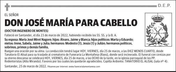 DON JOSÉ MARÍA PARA CABELLO