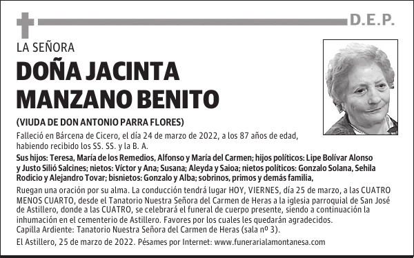 DOÑA JACINTA MANZANO BENITO