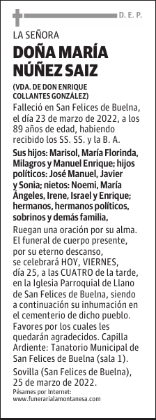 DOÑA MARÍA NÚÑEZ SAIZ
