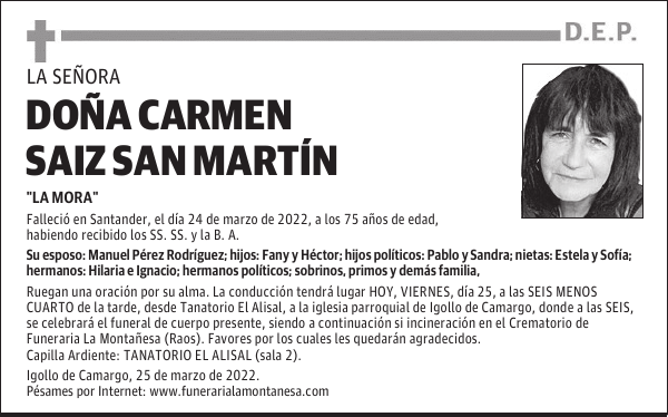 DOÑA CARMEN SAIZ SAN MARTÍN