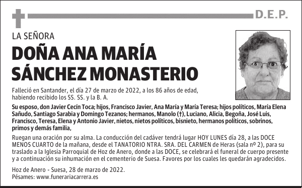 DOÑA ANA MARÍA SÁNCHEZ MONASTERIO