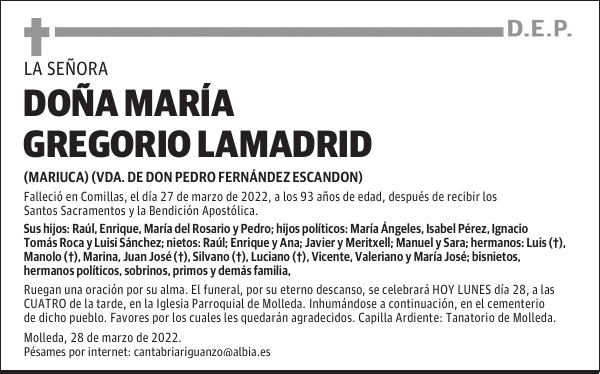 DOÑA MARÍA GREGORIO LAMADRID
