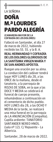 DOÑA Mª LOURDES PARDO ALEGRÍA