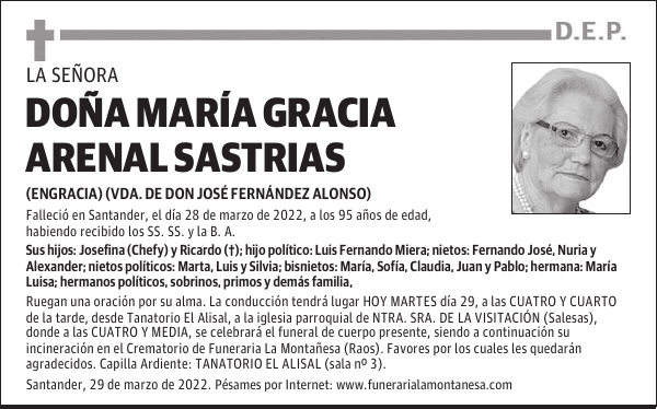 DOÑA MARÍA GRACIA ARENAL SASTRIAS