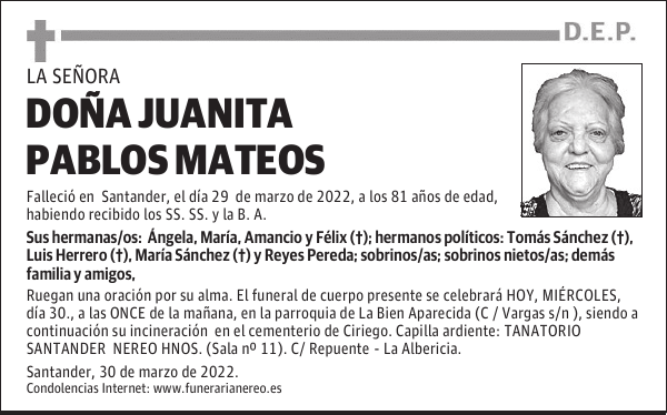 DOÑA JUANITA PABLOS MATEOS