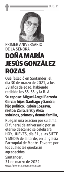 DOÑA MARÍA JESÚS GONZÁLEZ ROZAS