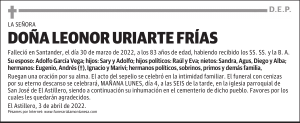 DOÑA LEONOR URIARTE FRÍAS