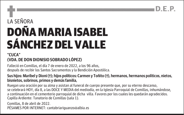 DOÑA MARIA ISABEL SÁNCHEZ DEL VALLE