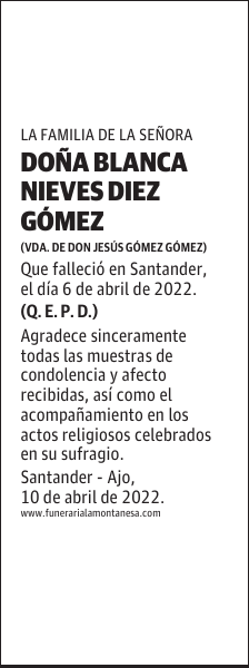 DOÑA BLANCA NIEVES DIEZ GÓMEZ
