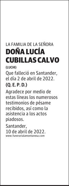 DOÑA LUCÍA CUBILLAS CALVO